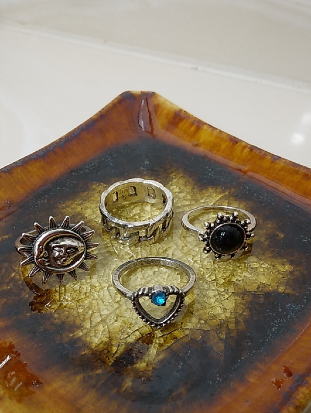 Bundle Of 4 Fashion Rings Size 6.5 Silver Moon Sun Heart